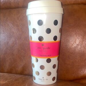 kate spade White and Gold Polka Dot Thermal Mug